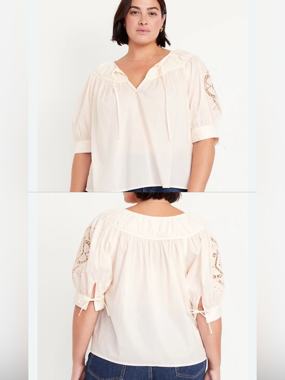 BNWT Old Navy Split Neck Eyelet Sleeve Peasant Blouse- Cream